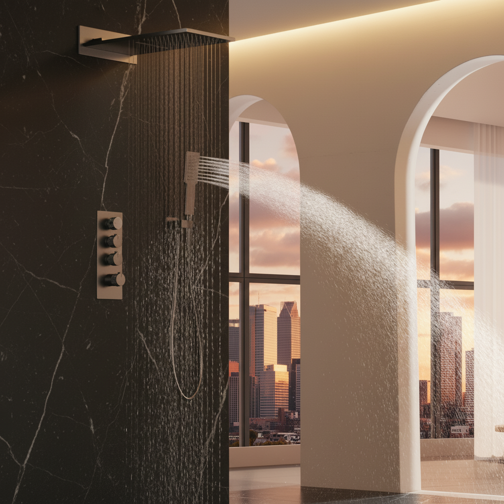 Isabella Thermostatisch Inbouw douchesysteem — Regen & Waterval — Gunmetal Grey