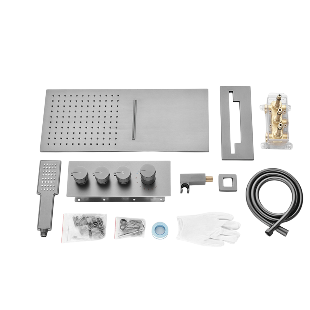 Thermostatische Inbouw Regendoucheset Isabella - Waterval - Gris bronze - Incl. inbouwdeel