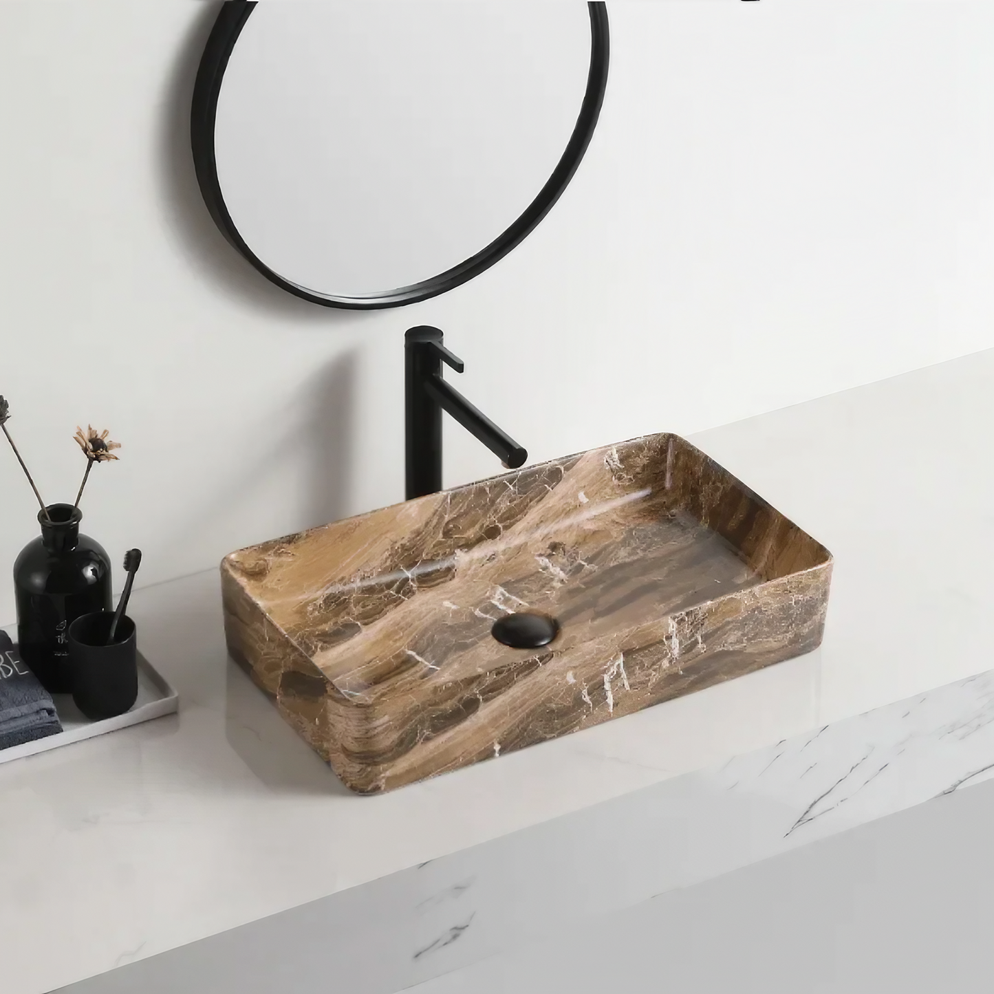 Opzet Waskom - Isabella - Bruin Marmer - 610x350x110mm