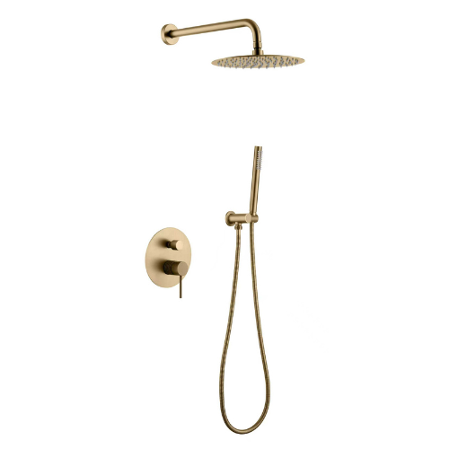 Inbouw Regendoucheset Angelica – Staafhanddouche – Geborsteld goud - Incl. inbouwdeel