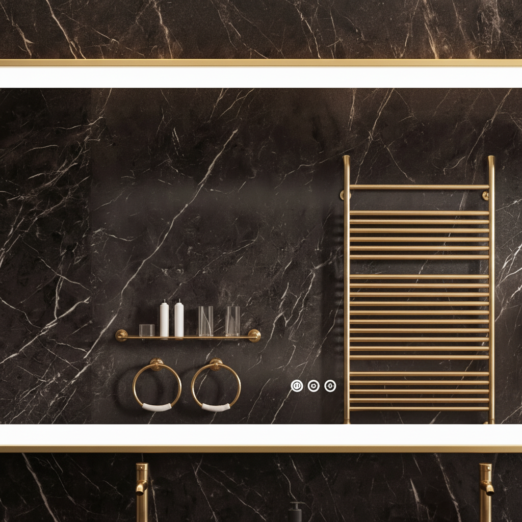 Miroir de salle de bain LED Lorenzo — 151 × 78 cm — Or brossé — Horizontal ou vertical