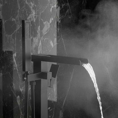 Vrijstaande Badkraan Lisandro – Watervaluitloop – Mat zwart - 87 × 22 × 15 cm