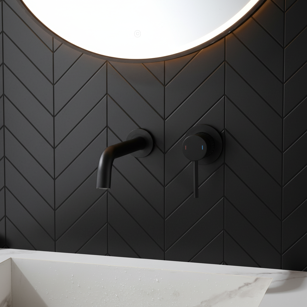 Inbouw wastafelkraan Angelica - Mat zwart - Incl. inbouwdeel - 23 × 20.5 × 10 cm