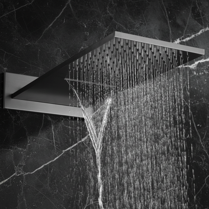 Thermostatische Inbouw Regendoucheset Isabella - Waterval - Gunmetal grey - Incl. inbouwdeel
