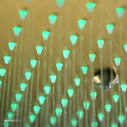 5-in-1 Thermostatische Inbouw Regendoucheset Julia – Bluetooth & Speakers – LED Verlichting – Massagejets - Geborsteld goud - Incl. inbouwdeel