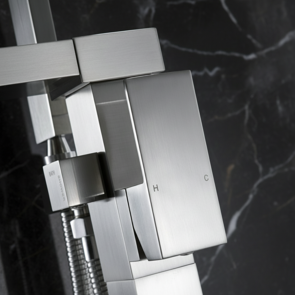 Vrijstaande Badkraan Lisandro – Watervaluitloop – Geborsteld nikkel - 87 × 22 × 15 cm