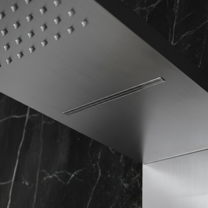 Douchepaneel Manuel – Waterval – Massagejets – Geborsteld nikkel - 150 × 20 × 60 cm