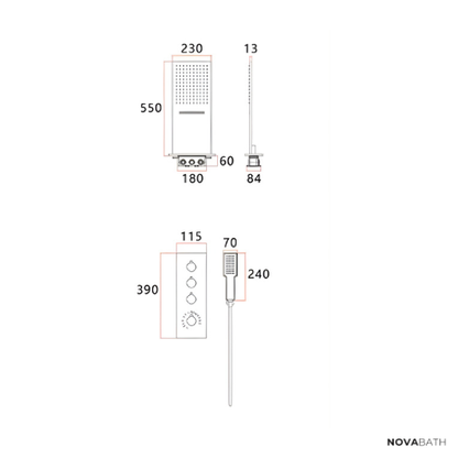 Thermostatische Inbouw Regendoucheset Isabella - Waterval - Gunmetal grey - Incl. inbouwdeel