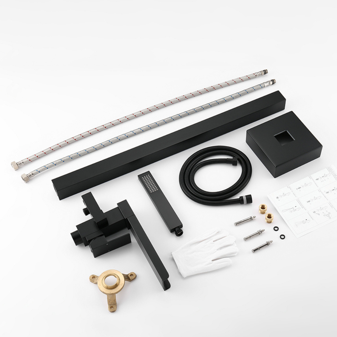 Vrijstaande Badkraan Lisandro – Watervaluitloop – Mat zwart - 87 × 22 × 15 cm