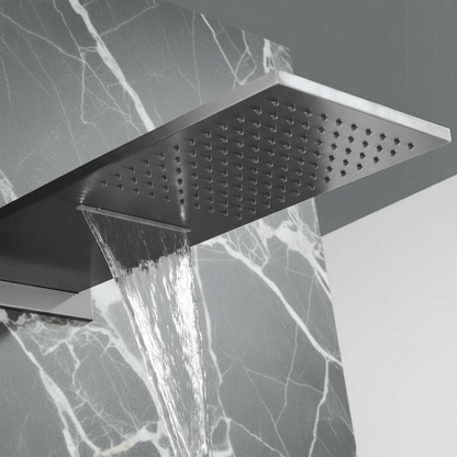 Thermostatische Inbouw Regendoucheset Isabella - Waterval - Gunmetal grey - Incl. inbouwdeel
