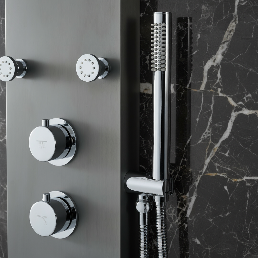 Douchepaneel Manuel – Waterval – Massagejets – Gunmetal grey, Chroom - 150 × 20 × 60 cm