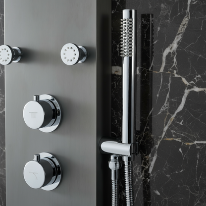 Douchepaneel Manuel – Waterval – Massagejets – Gunmetal grey, Chroom - 150 × 20 × 60 cm