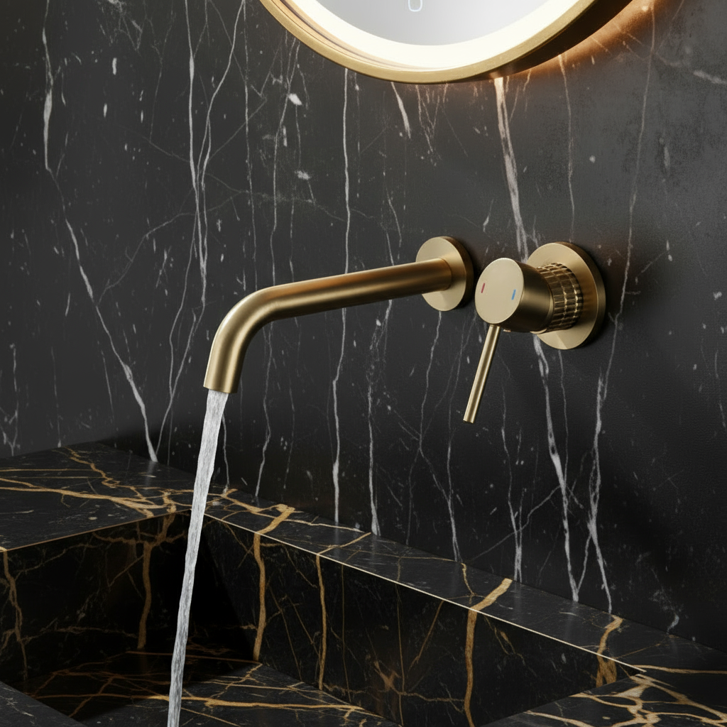 Inbouw wastafelkraan Angelica - Geborsteld goud - Incl. inbouwdeel - 23 × 20.5 × 10 cm