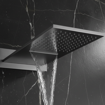 Thermostatische Inbouw Regendoucheset Isabella - Waterval - Gunmetal grey - Incl. inbouwdeel