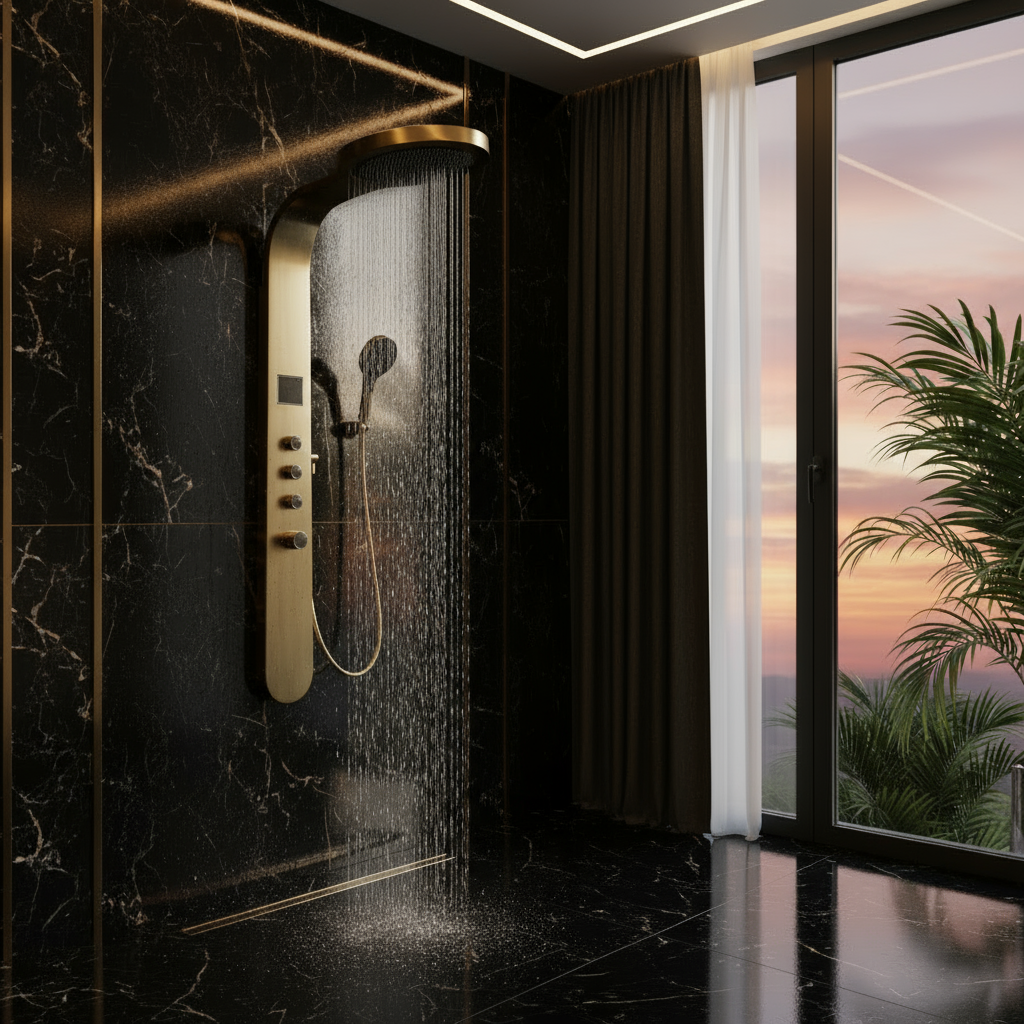 Douchepaneel Elena - LED - Digitaal display - Geborsteld goud - 145 × 18 × 65 cm