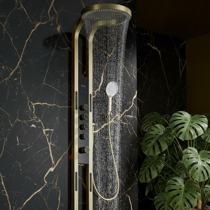 Thermostatisch Douchepaneel Marcelo – Digitale Display - Geborsteld goud - 182 × 40 × 52 cm