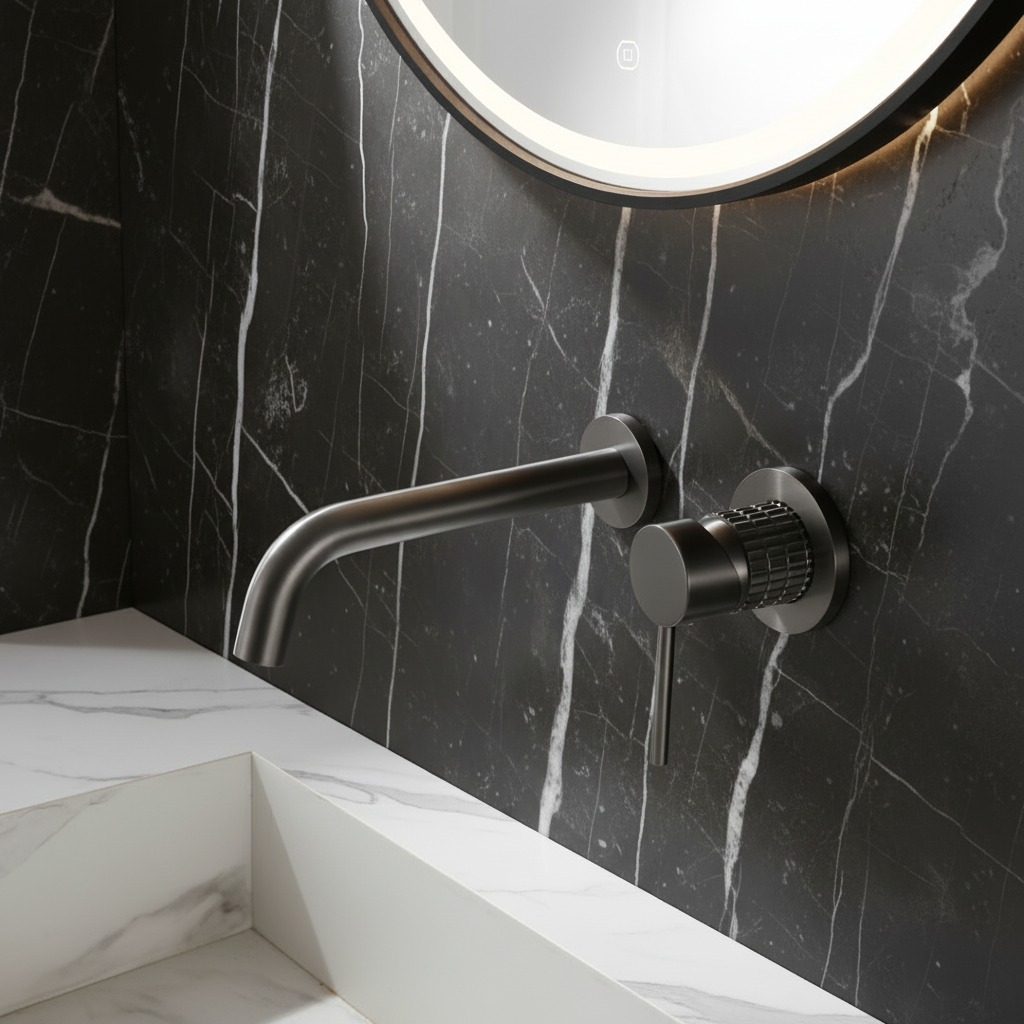 Inbouw wastafelkraan Angelica - Gunmetal grey - Incl. inbouwdeel - 23 × 20.5 × 10 cm