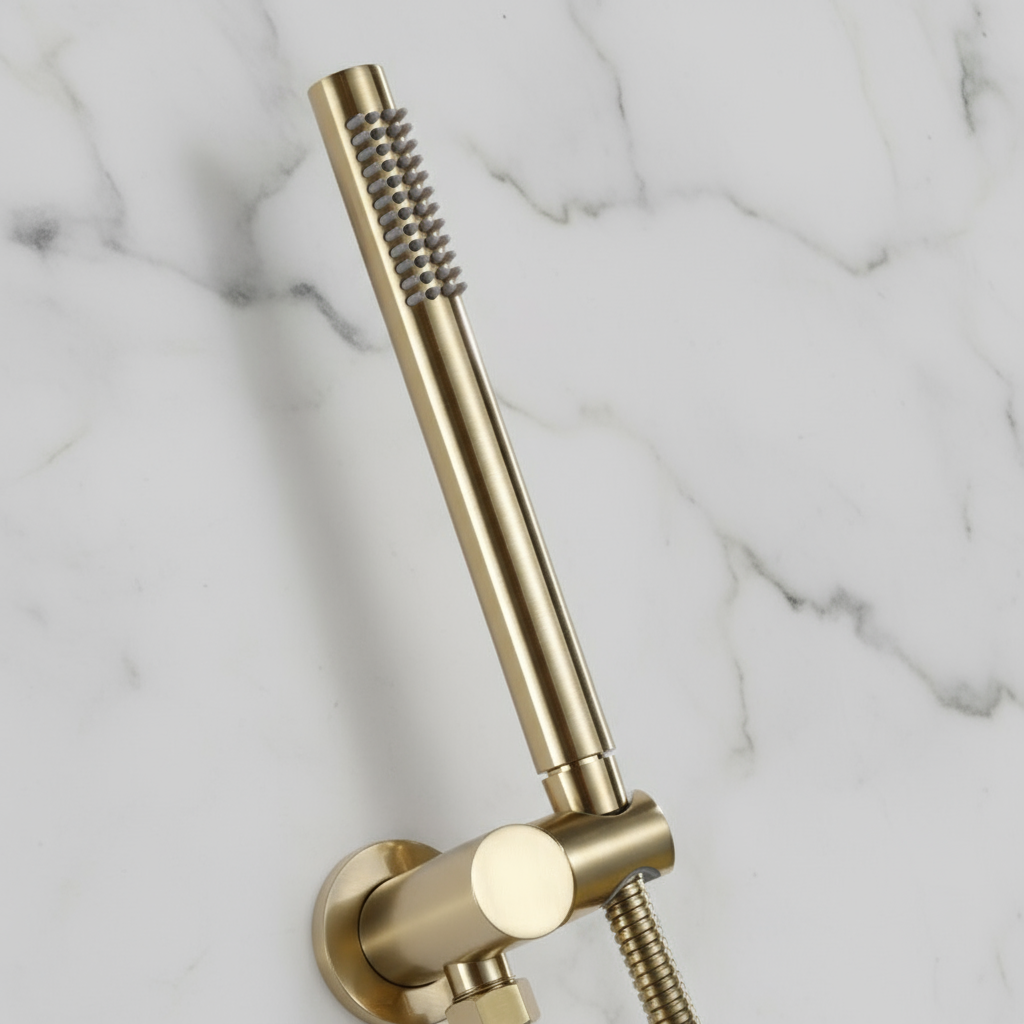 Inbouw Regendoucheset Vincent – Staafhanddouche – Geborsteld goud - Incl. inbouwdeel