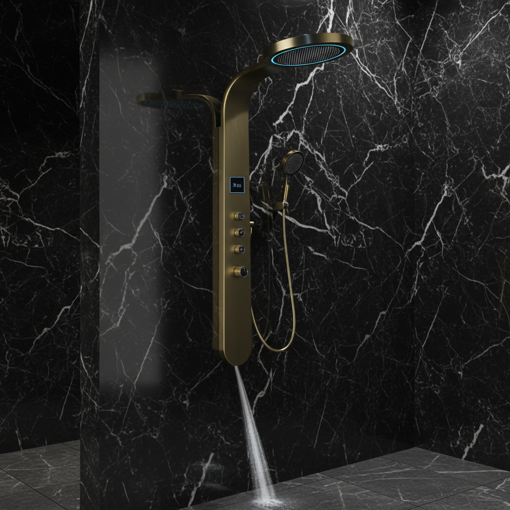 Douchepaneel Elena - LED - Digitaal display - Geborsteld goud - 145 × 18 × 65 cm