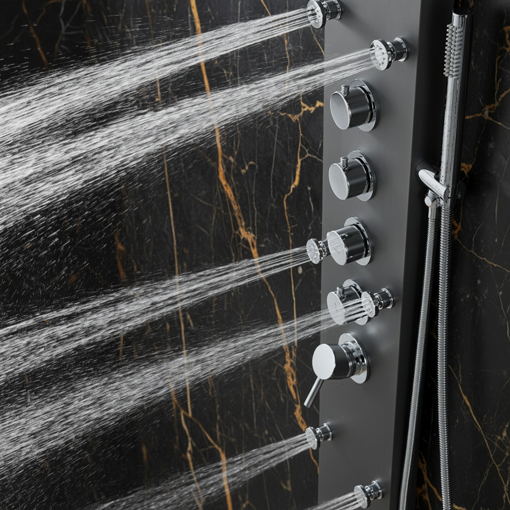 Douchepaneel Manuel – Waterval – Massagejets – Gunmetal grey, Chroom - 150 × 20 × 60 cm