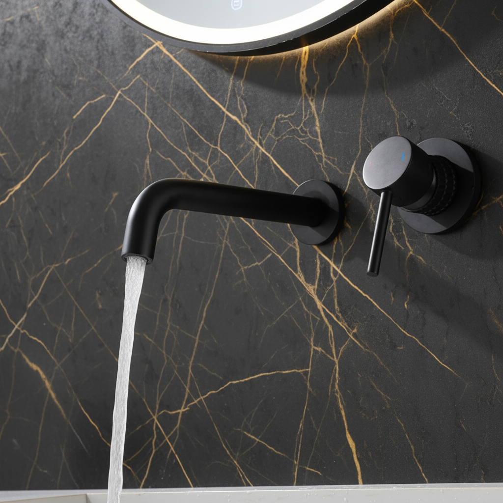 Inbouw wastafelkraan Angelica - Mat zwart - Incl. inbouwdeel - 23 × 20.5 × 10 cm