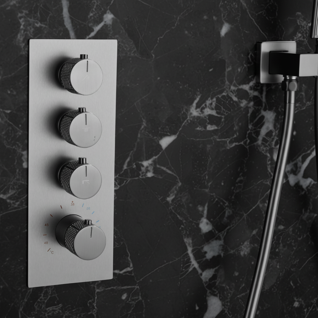 Thermostatische Inbouw Regendoucheset Isabella - Waterval - Gunmetal grey - Incl. inbouwdeel