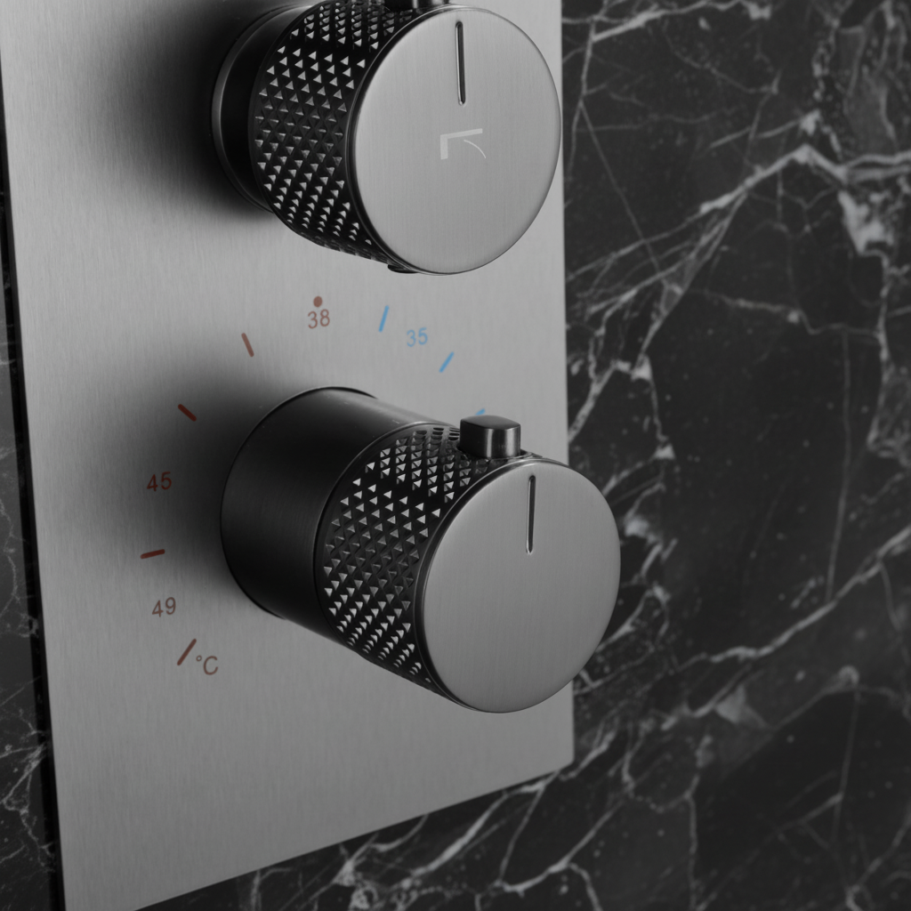 Thermostatische Inbouw Regendoucheset Isabella - Waterval - Gunmetal grey - Incl. inbouwdeel