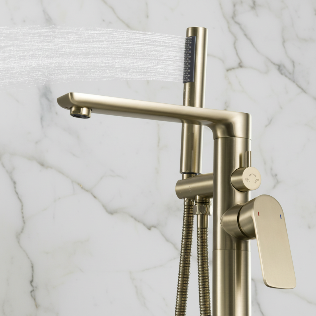 Vrijstaande badkraan Emilia - Geborsteld goud - 88 × 22 × 16 cm