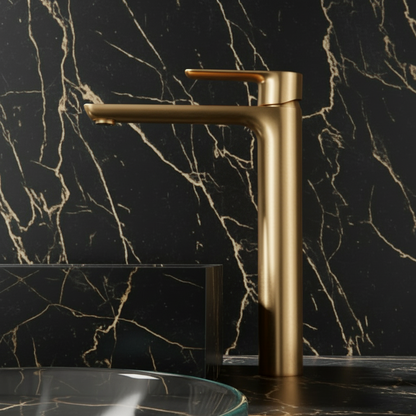 Hoge wastafelkraan  – Silvio – Geborsteld goud - 31,5 × 19 × 4,5 cm