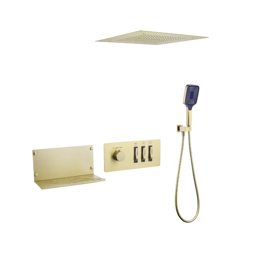 Thermostatische Inbouw Regendoucheset - Federico - Geborsteld goud