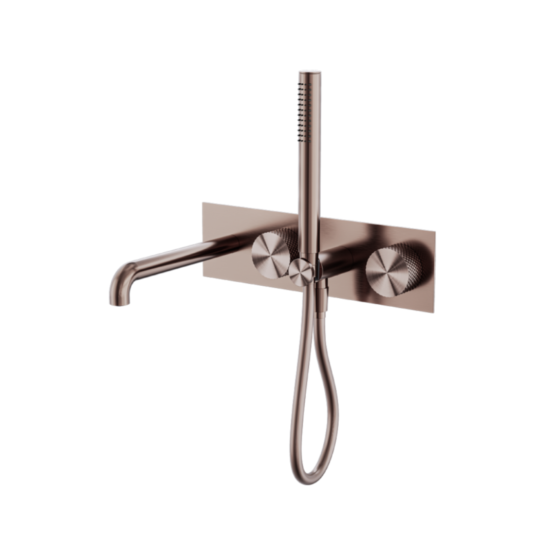 Inbouw badmengkraan Valencia - Staafhanddouche en uitloop - Brushed bronze