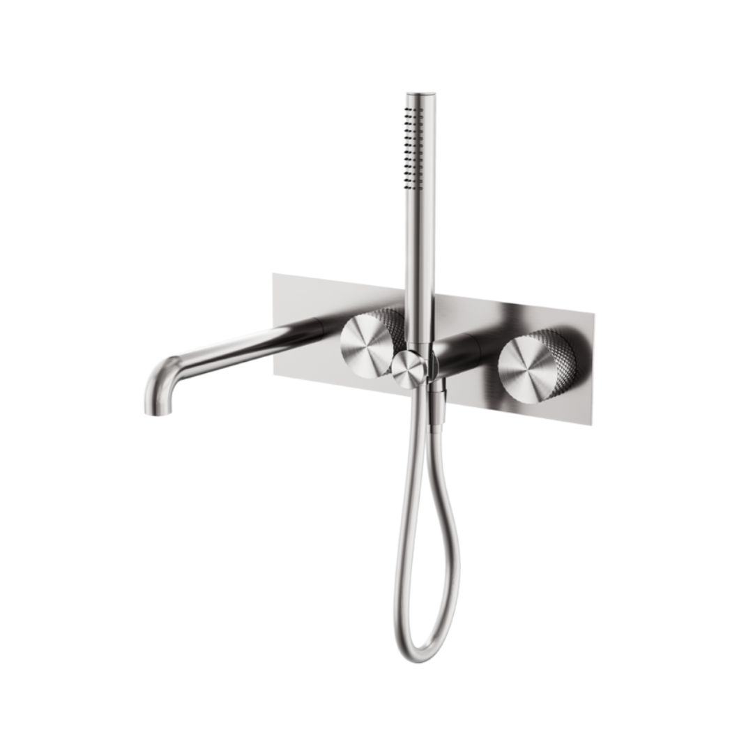 Inbouw badmengkraan Valencia - Staafhanddouche en uitloop - Brushed nickel