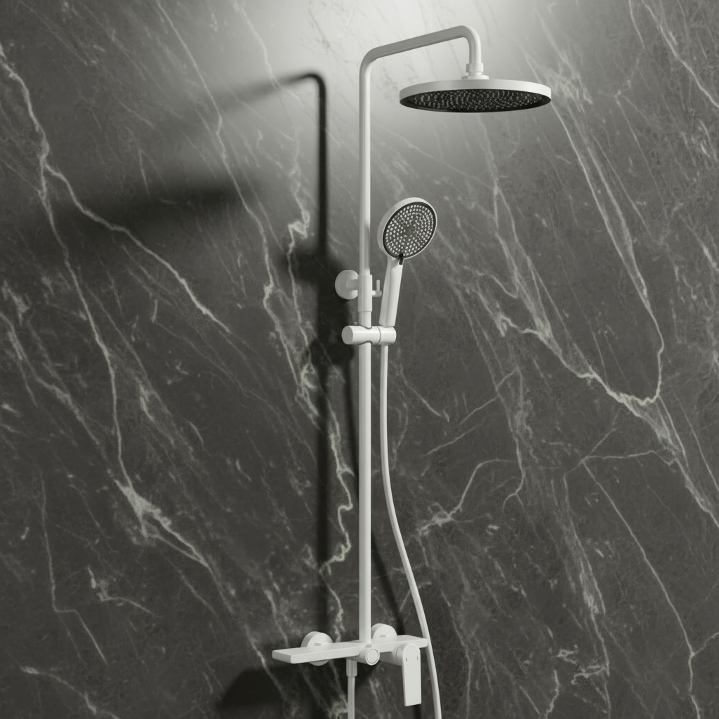 Opbouw regendoucheset Cynthia - Mat wit - 130 × 35 × 25 cm