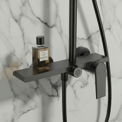 Opbouw regendoucheset Cynthia - Mat zwart - 130 × 35 × 25 cm