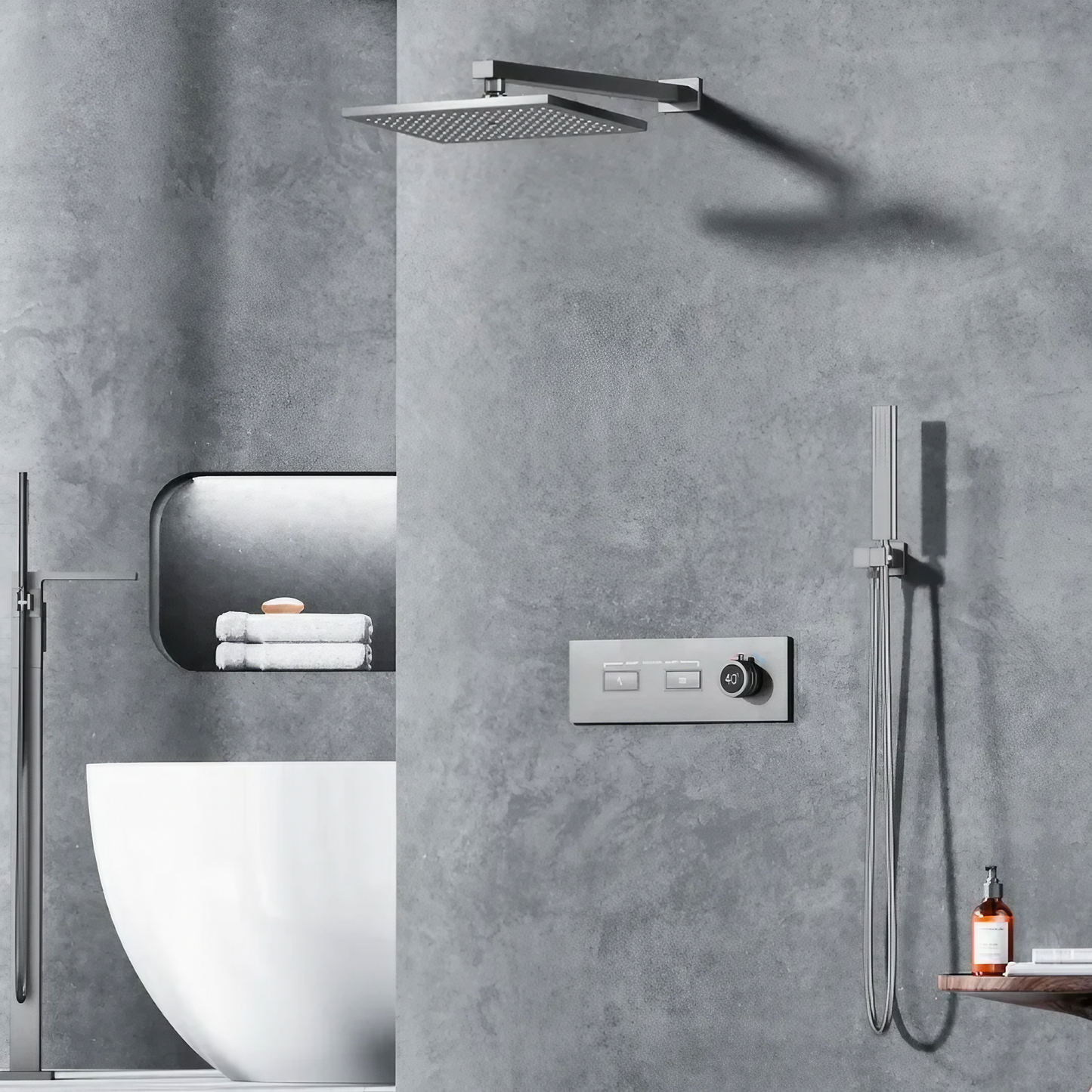 Thermostatisch Inbouw Regendoucheset - Lorenzo - Gun Grey - Digitaal Display