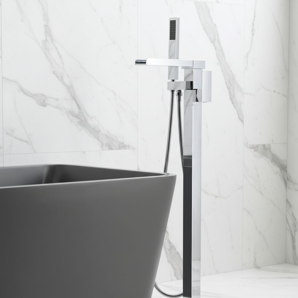 Vrijstaande Badkraan Lisandro – Watervaluitloop –  Chroom- 87 × 22 × 15 cm