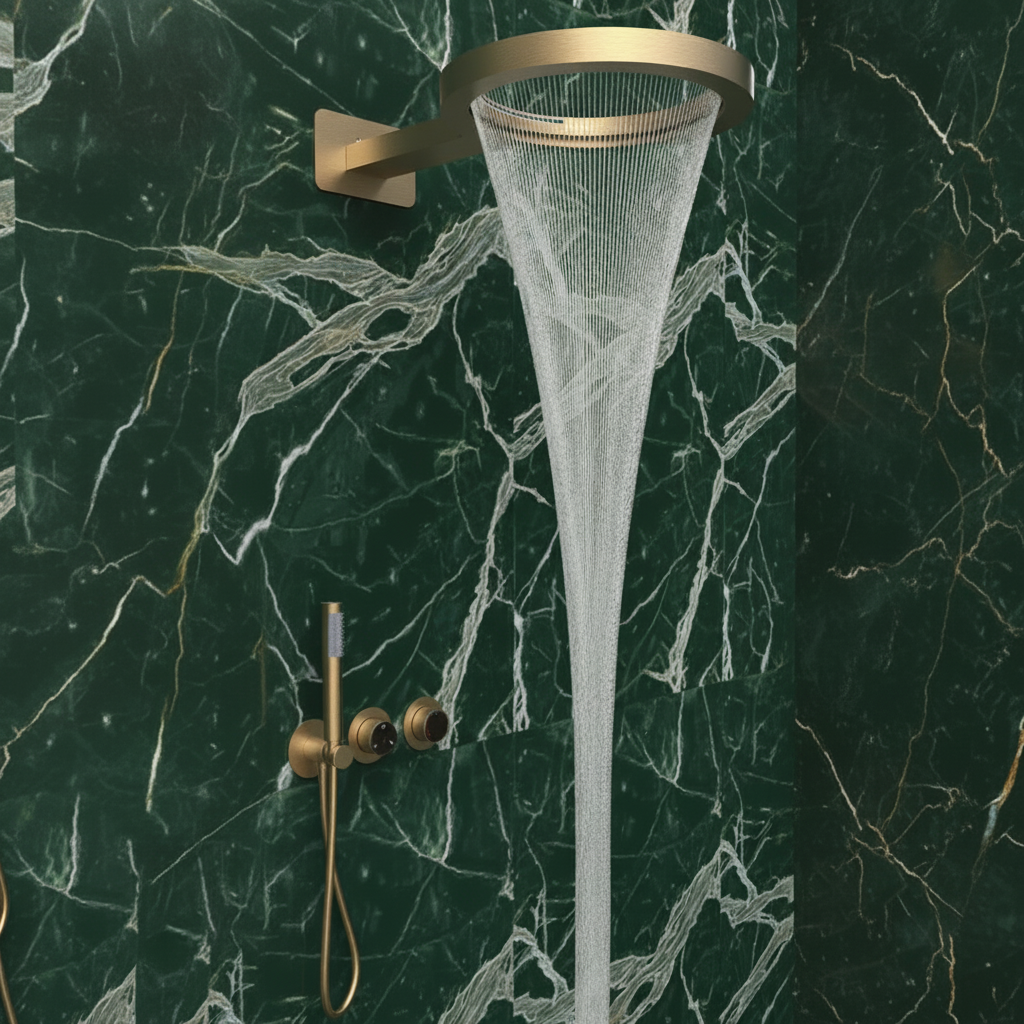 Thermostatische Inbouw Regendoucheset Marino – Digitale Regeling - Waterval & Staafhanddouche – Geborsteld goud - Incl. inbouwdeel