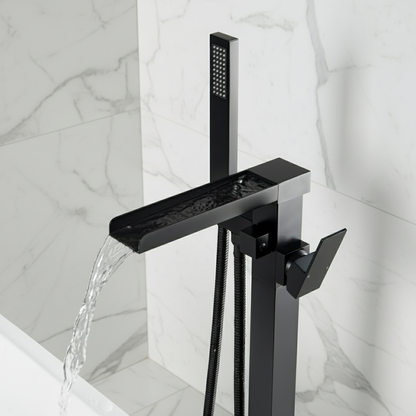 Vrijstaande Badkraan Lisandro – Watervaluitloop – Mat zwart - 87 × 22 × 15 cm