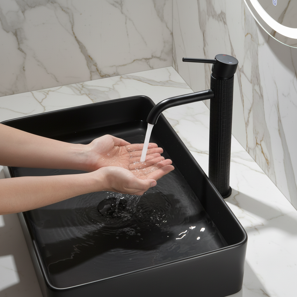 Hoge wastafelkraan Angelica - Mat zwart - 30,5 × 5,5 × 19 cm