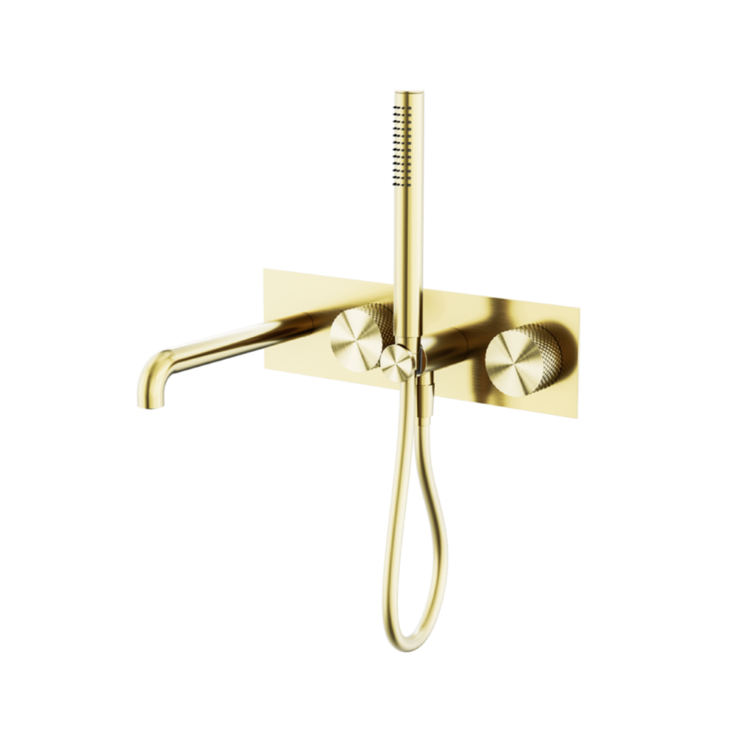 Inbouw badmengkraan Valencia - Staafhanddouche en uitloop - Brushed gold