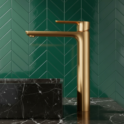 Hoge wastafelkraan  – Silvio – Geborsteld goud - 31,5 × 19 × 4,5 cm