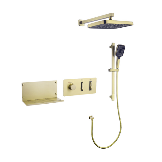 Thermostatische Inbouw Regendoucheset - Dante - Geborsteld goud