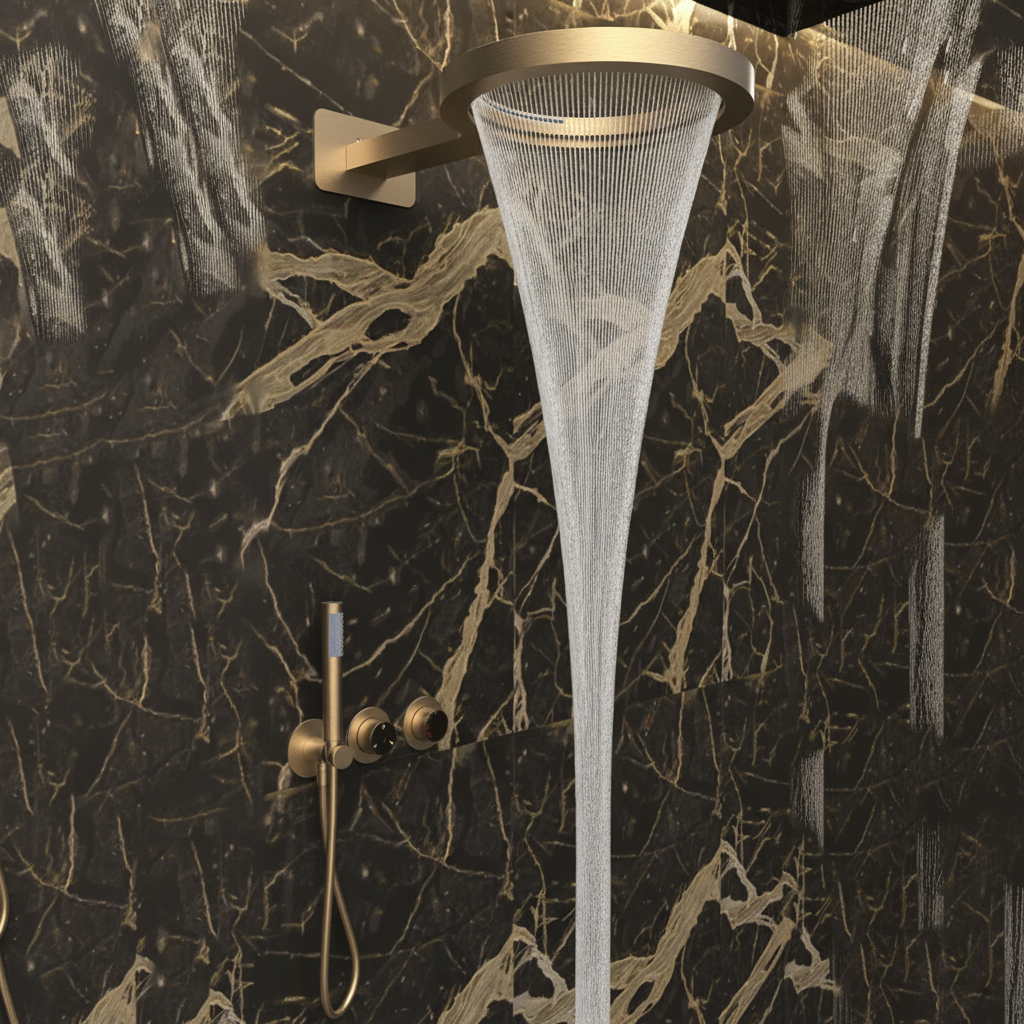 Thermostatische Inbouw Regendoucheset Marino – Digitale Regeling - Waterval & Staafhanddouche – Geborsteld goud - Incl. inbouwdeel