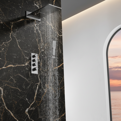 Thermostatische Inbouw Regendoucheset Isabella - Waterval - Gunmetal grey - Incl. inbouwdeel