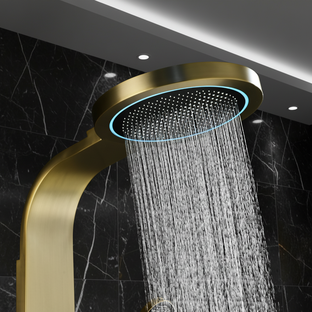 Douchepaneel Elena - LED - Digitaal display - Geborsteld goud - 145 × 18 × 65 cm