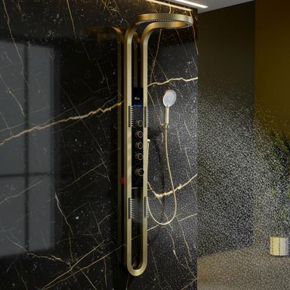 Thermostatisch Douchepaneel Marcelo – Digitale Display - Geborsteld goud - 182 × 40 × 52 cm