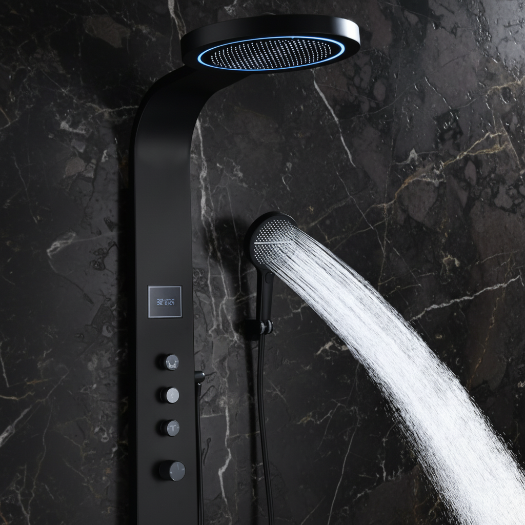 Douchepaneel Elena - LED - Digitaal display - Mat zwart- 145 × 18 × 65 cm