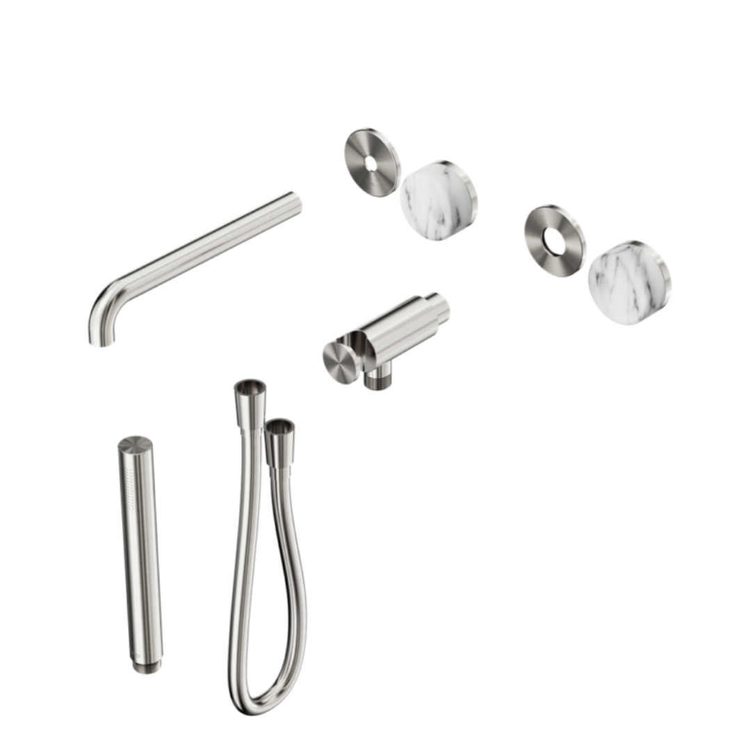 Inbouw badmengkraan Sorrento - Arabescato Corchia - Staafhanddouche en uitloop - Zonder achterplaat - Brushed nickel