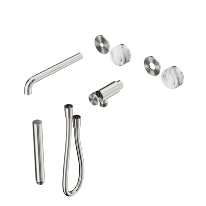 Inbouw badmengkraan Sorrento - Arabescato Corchia - Staafhanddouche en uitloop - Zonder achterplaat - Brushed nickel