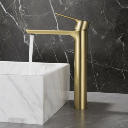 Hoge wastafelkraan  – Silvio – Geborsteld goud - 31,5 × 19 × 4,5 cm